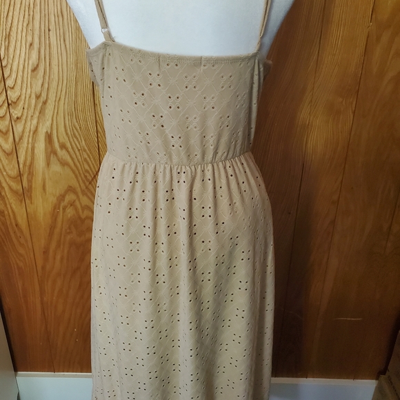 NWOT No Comment spaghetti strap beige dress with eyelit cutouts. Brand new. - Picture 7 of 10